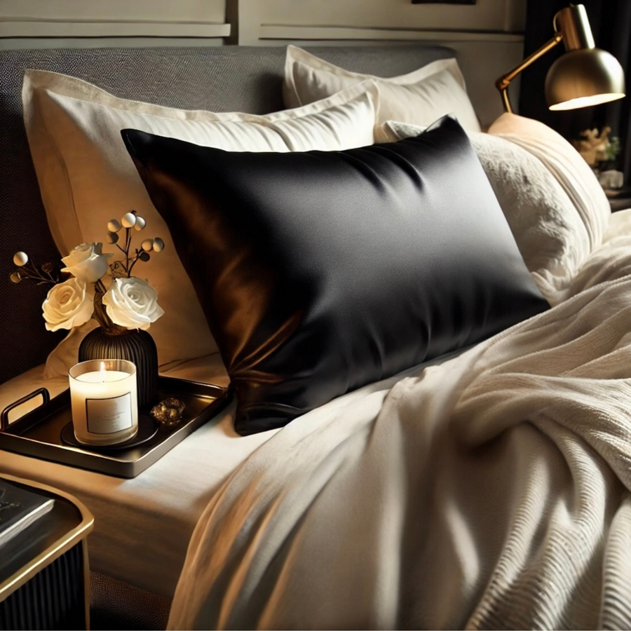 CILQUE Black Silk Pillowcase detail