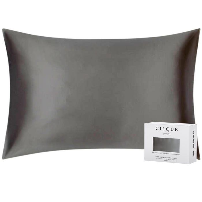 Charcoal - Lustrous Silk Pillowcase - Queen